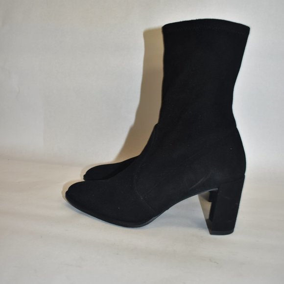 STUART WEITZMAN Prancer Suede Sock Booties POINTY BLOCK BLACK 4.5 (P12) - Picture 5 of 8